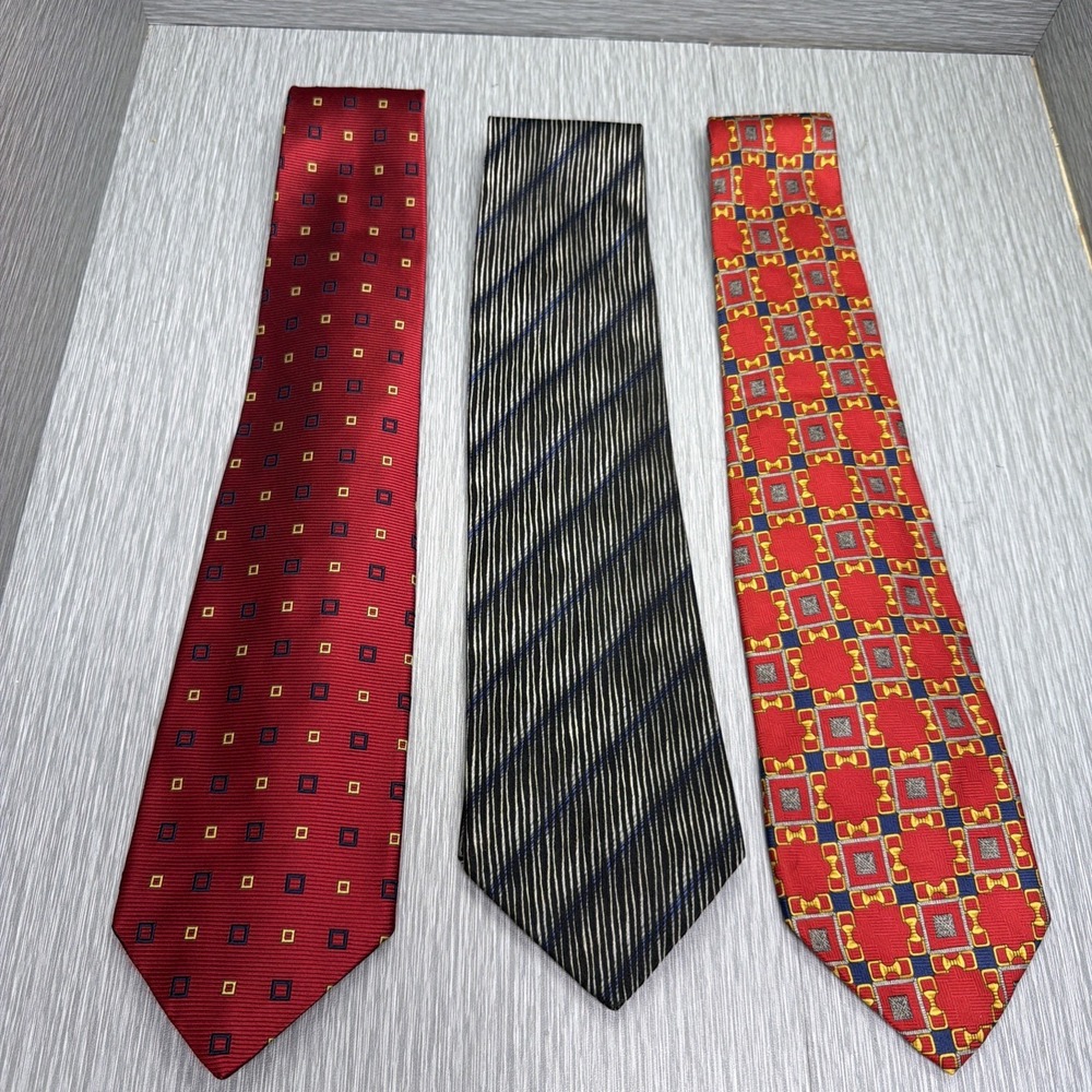 Mens Silk Neckties Lot of 3 Red‎ Geometric Striped Classic Office Career Wear
